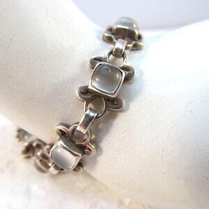 Sterling Silver 925 Linked Celtic Knot Bracelet with Square Moonstone Cabochons